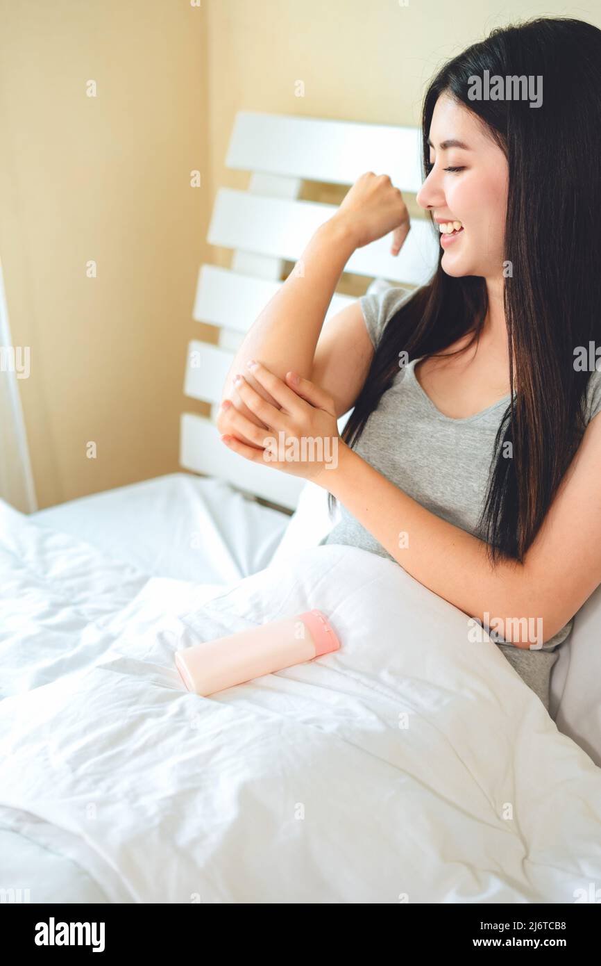 asian woman use lotion hands cream moisture and white moisturize lotion
