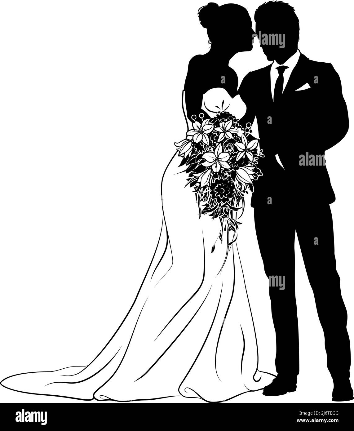 Bride And Groom Couple Wedding Dress Silhouettes Stock Vector Image ...