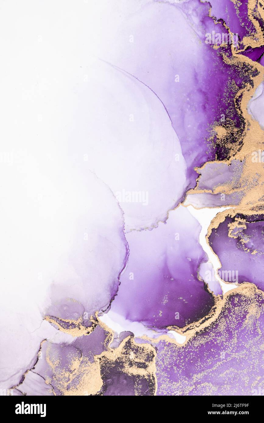 Purple gold abstract background of marble liquid ink art painting on