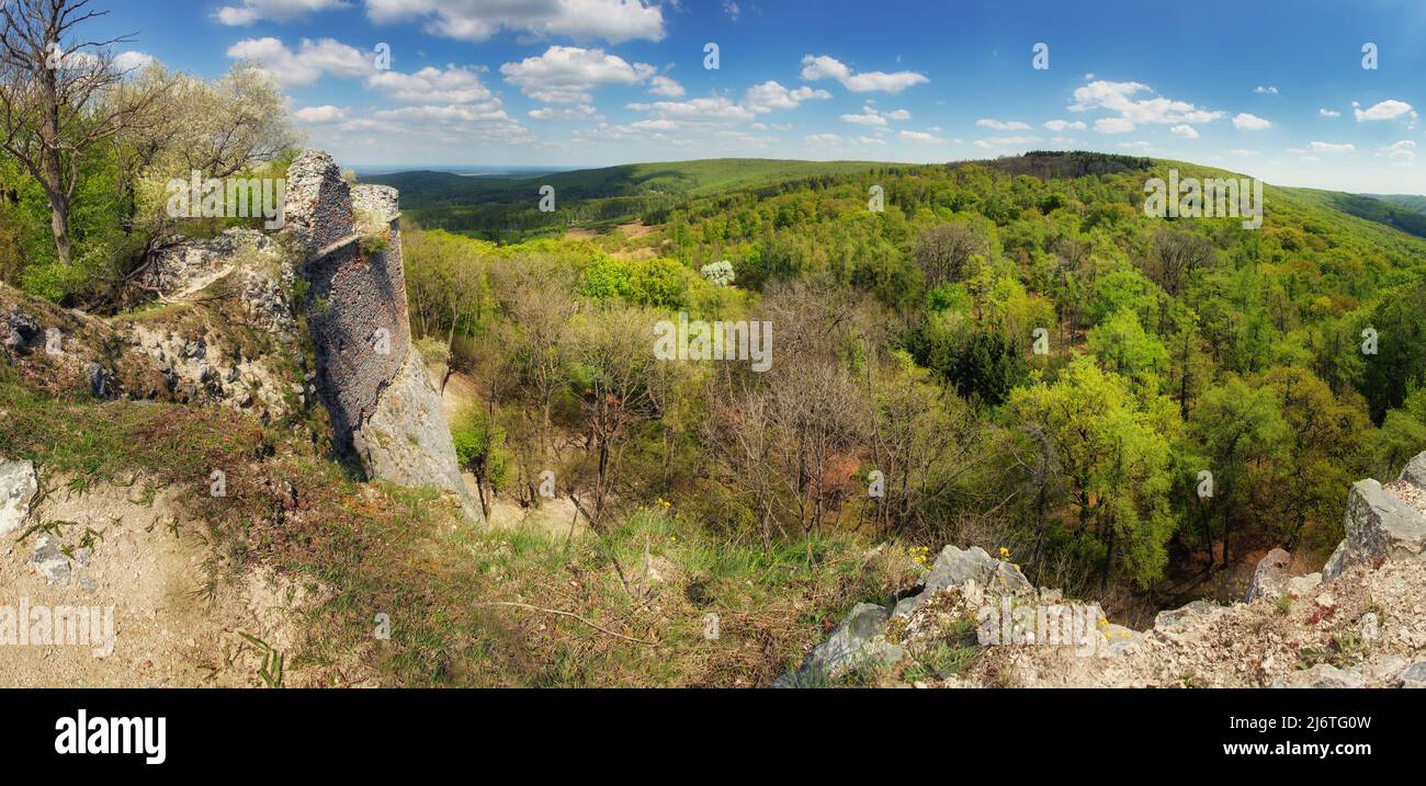 Slovakia - Ruin of old castle Pajstun, Panoramic view Stock Photo