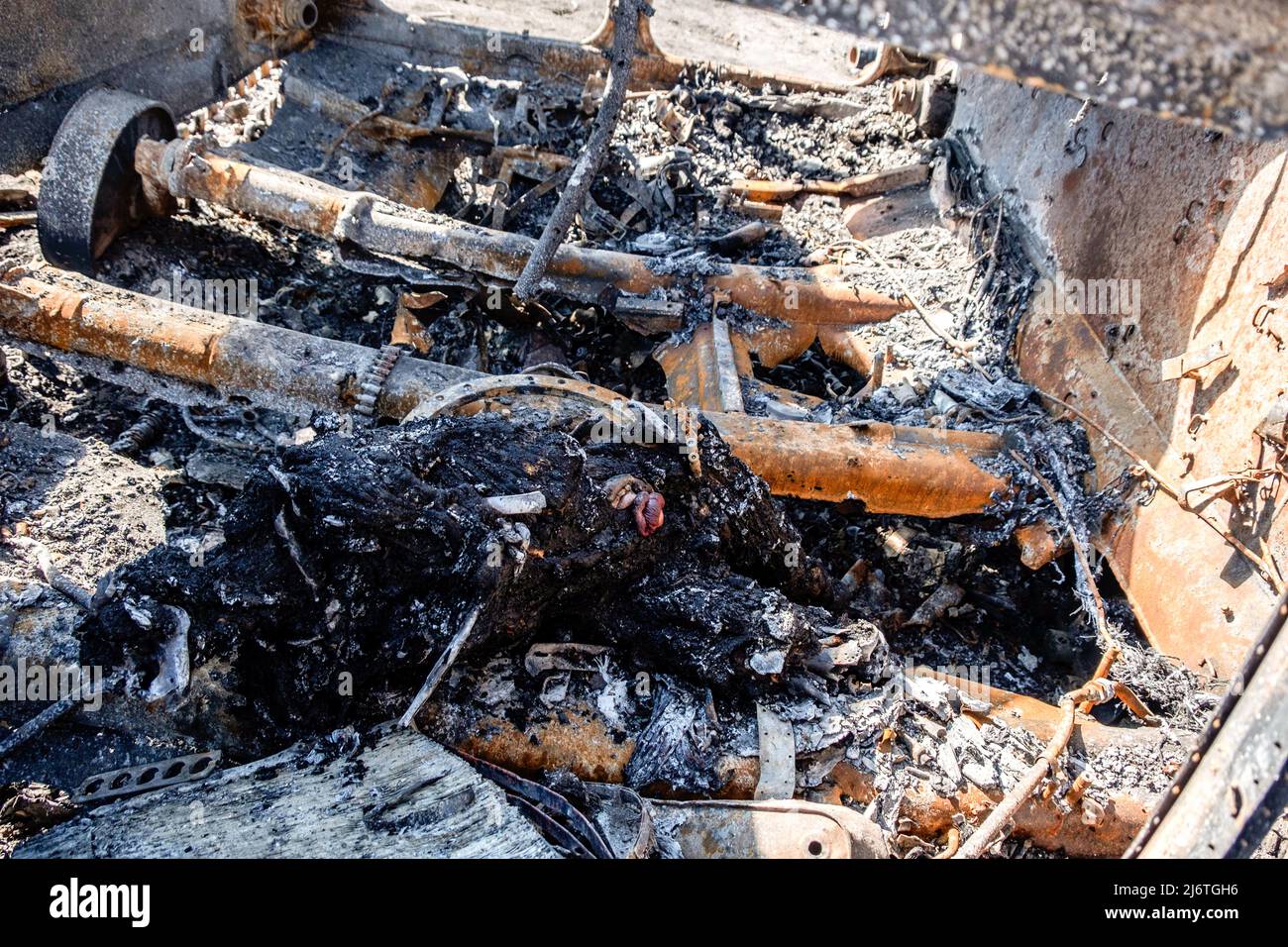 (EDITORS NOTE Image depicts death)A charred body of a Russian soldier