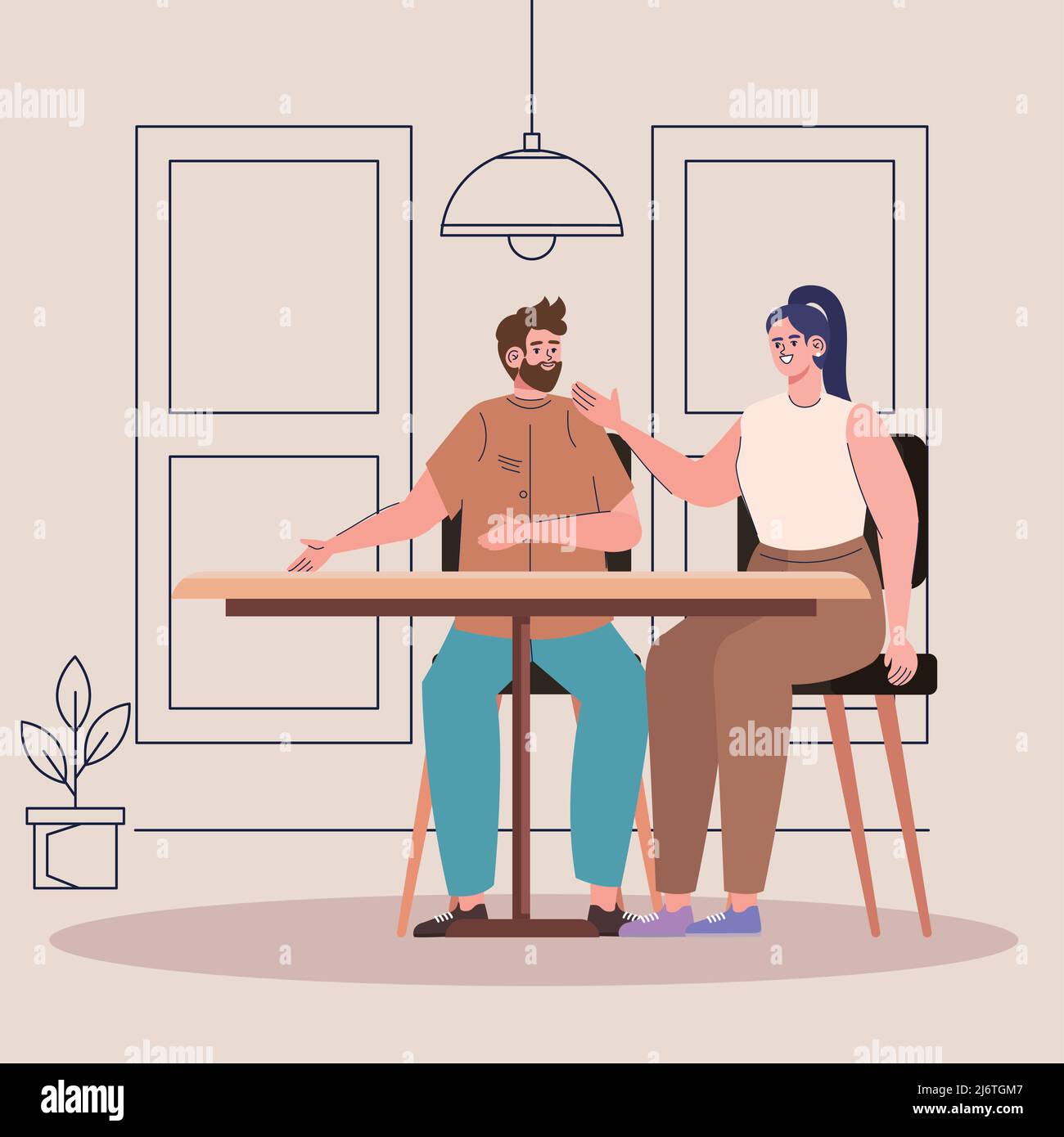 Group friends dinner couple Stock Vector Images - Alamy