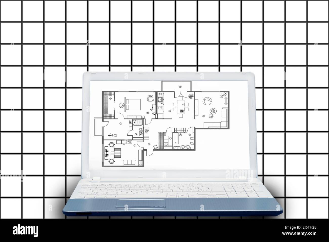 laptop with an architectural floorplan on screen Stock Photo - Alamy
