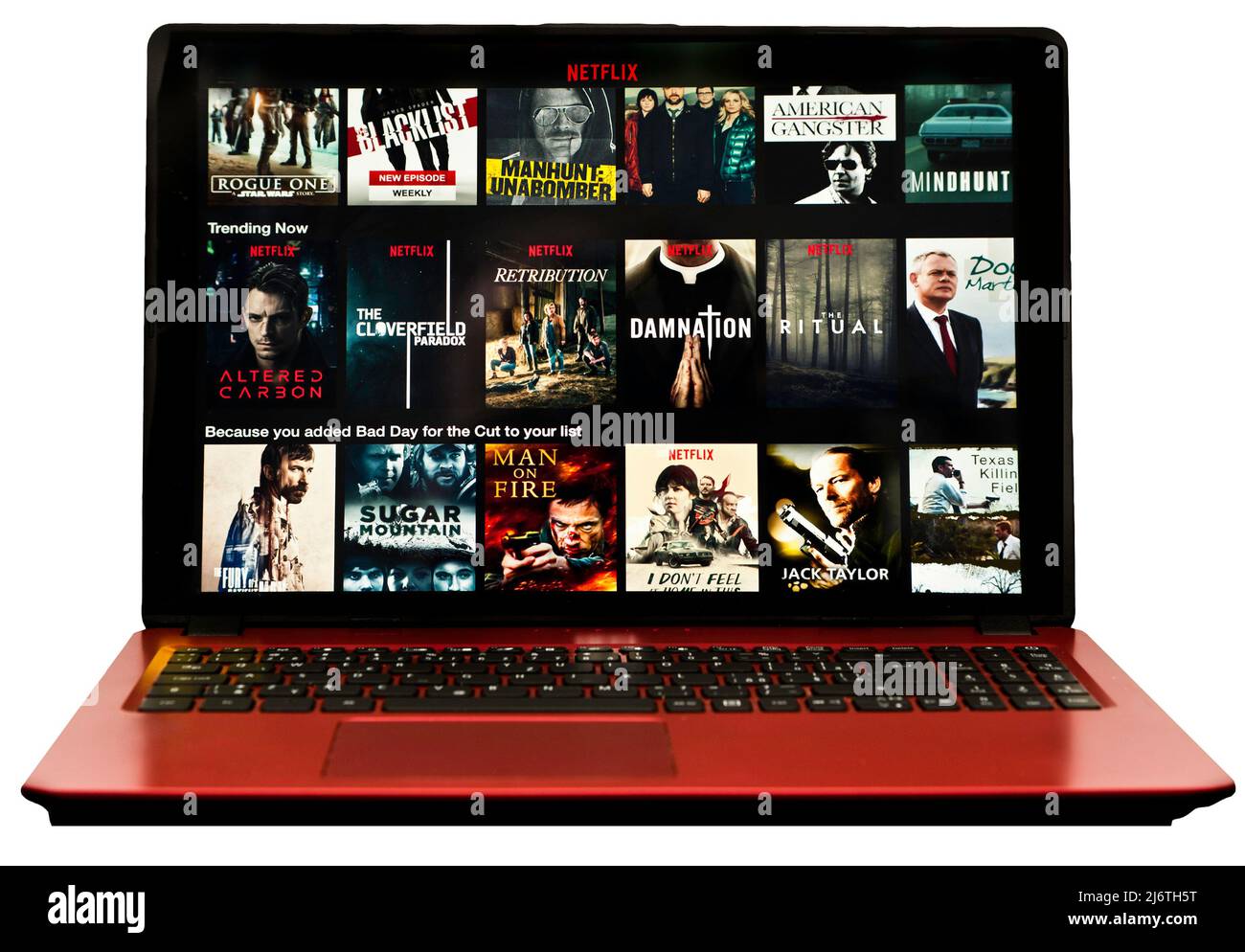 screen with the grid of Netflix shows on a laptop computer Stock Photo