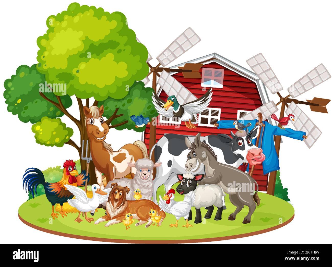 Farming theme with many animals illustration Stock Vector