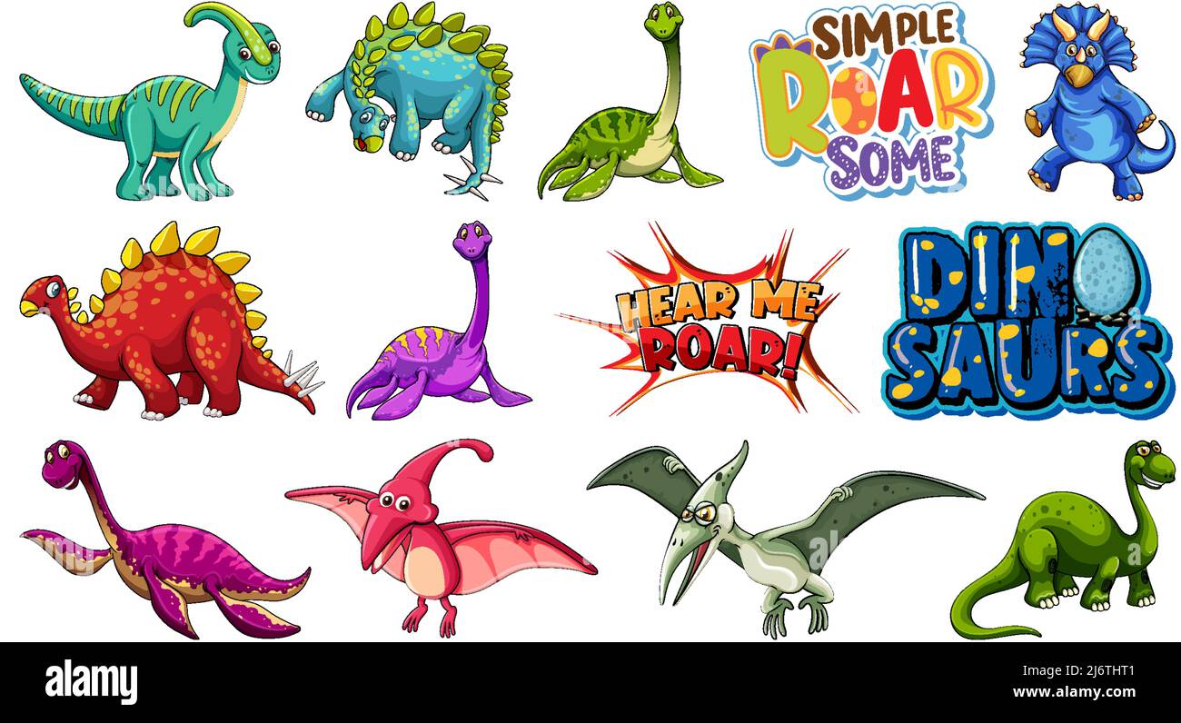 Many dinosaurs on white background illustration Stock Vector Image ...