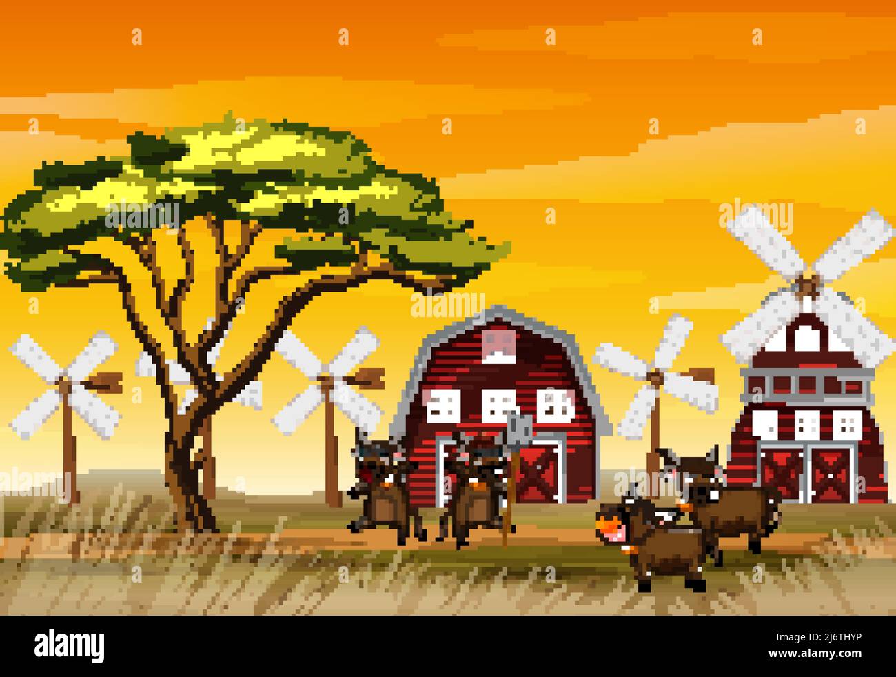Farm scene with happy cows illustration Stock Vector Image & Art - Alamy