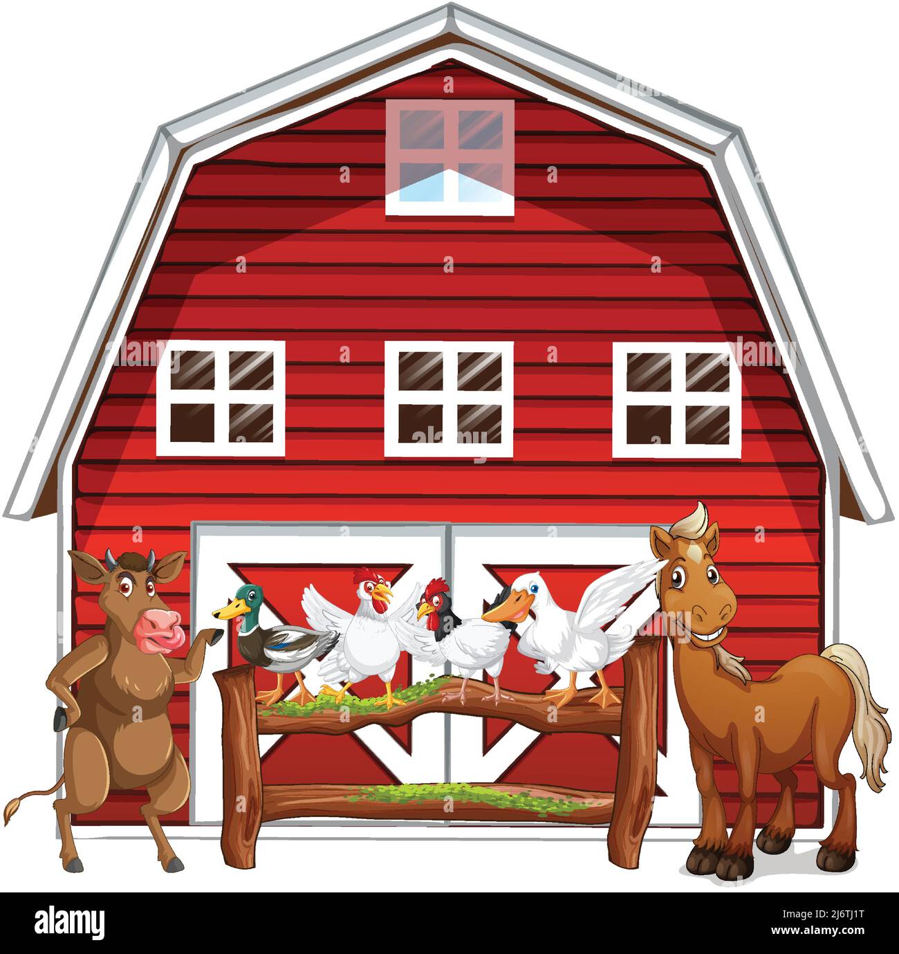 Farming theme with many animals illustration Stock Vector