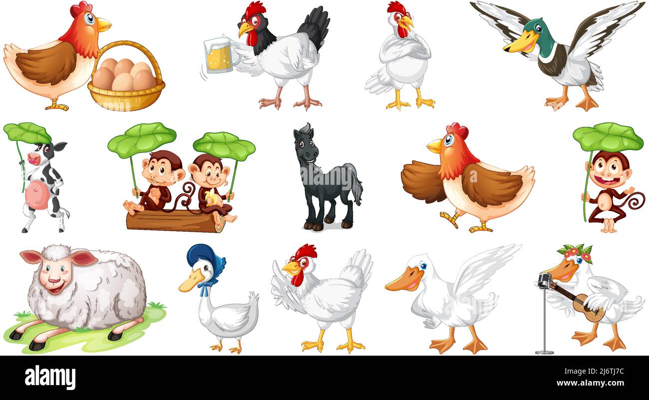 Farm animals on white background illustration Stock Vector