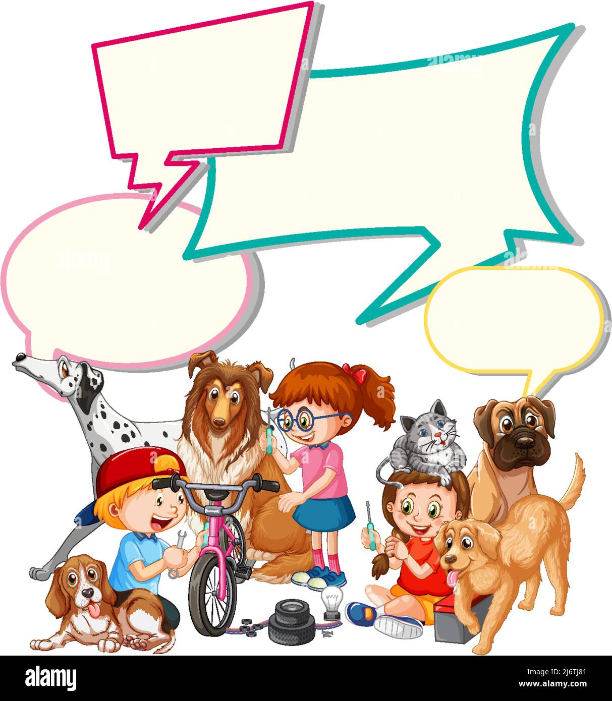 Speech bubble template with kids and pets illustration Stock Vector ...