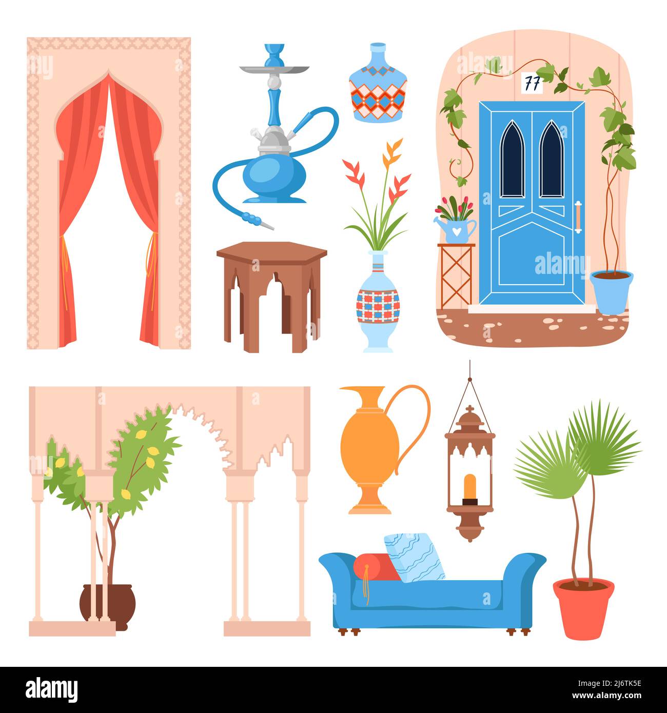 Moroccan set of traditional architecture and country symbols. Stock Vector