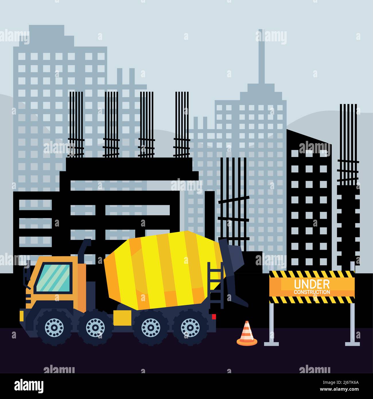 concrete mixer truck in constrution Stock Vector