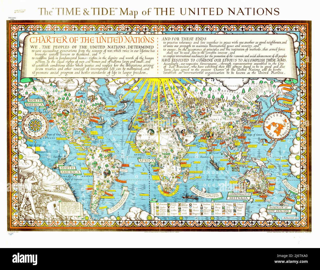 The Time and Tide Map of the United Nations Stock Photo
