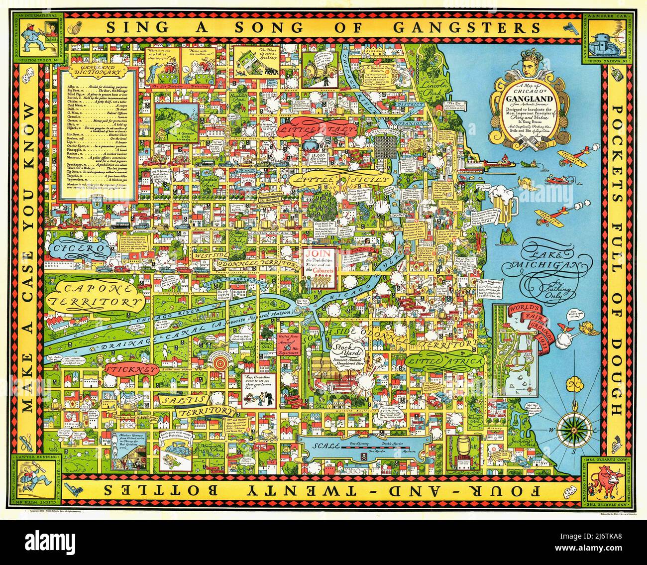Bruce Roberts Pictorial Map of Gangland Chicago - 1931 Stock Photo