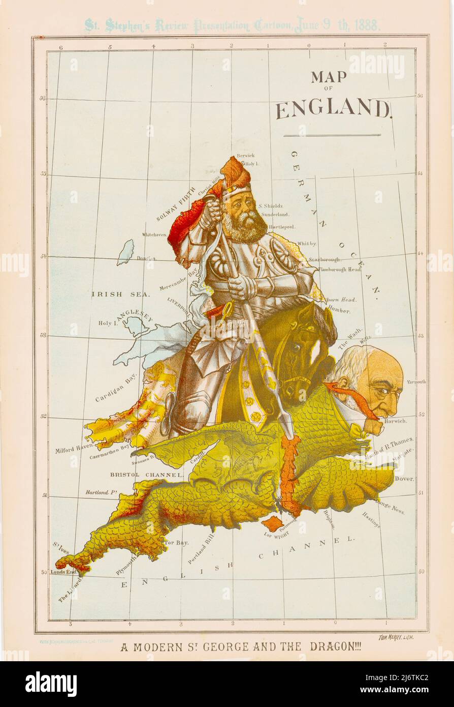 William Mecham Modern St George and the Dragon - Map of England - 1888 Stock Photo