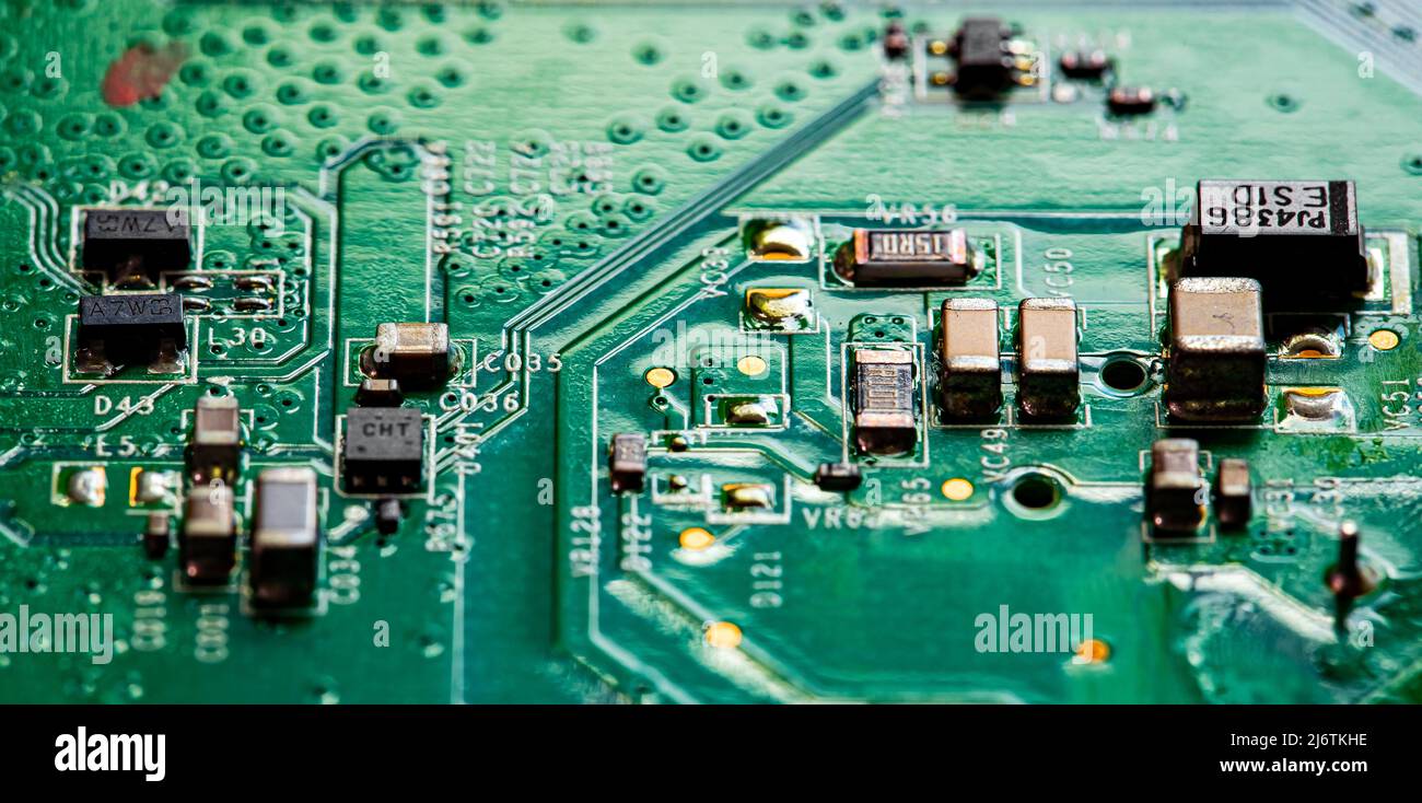 Jcow411 Router Pcb Macro Close up of printed wiring on PC circuit board of modem router ...
