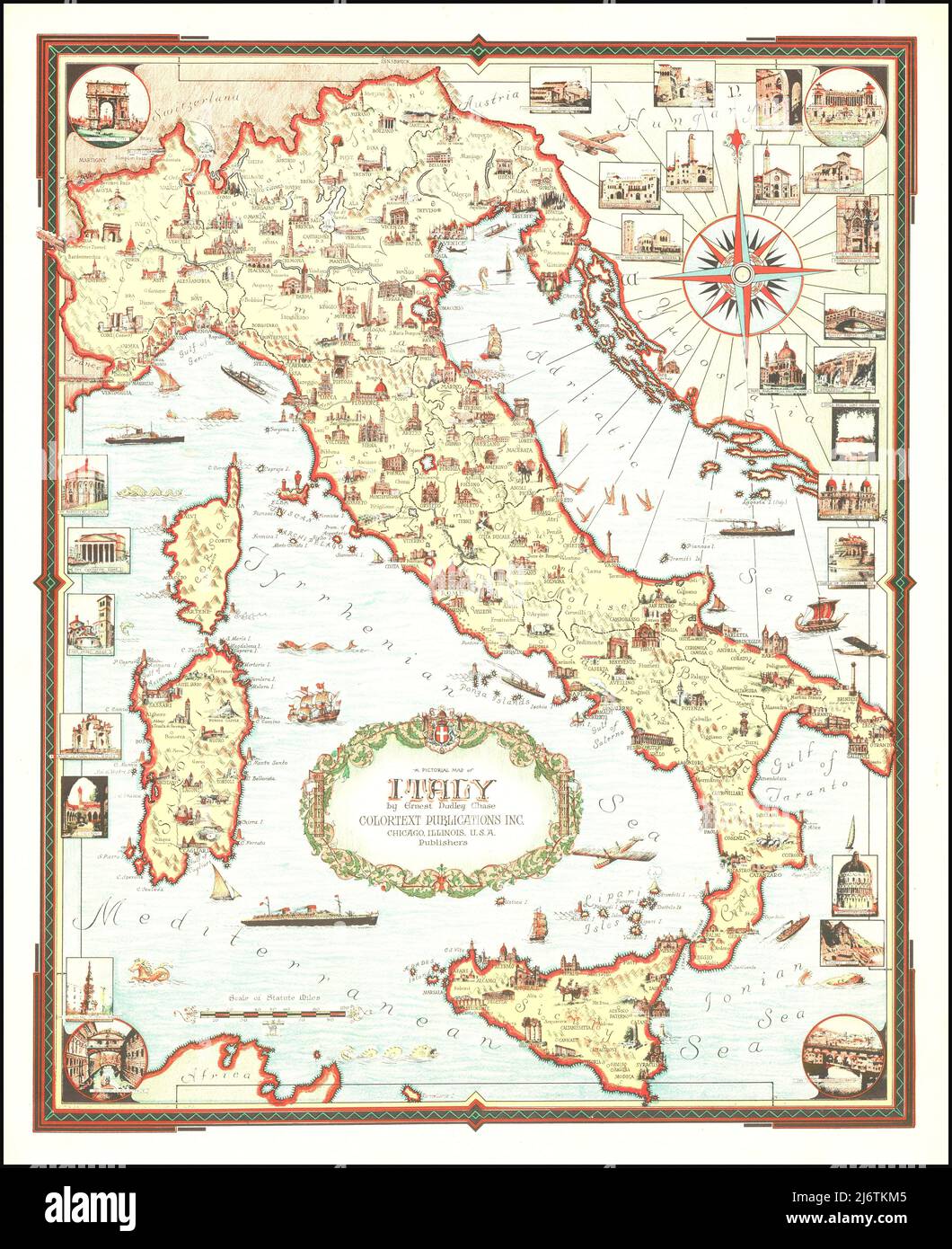 Ernest Dudley Chase - Pictorial Map of Italy - 1935 Stock Photo