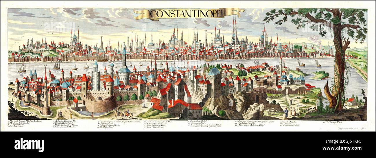 Jeremias Wolf - Pictorial Map of Constantinople - 1720 Stock Photo