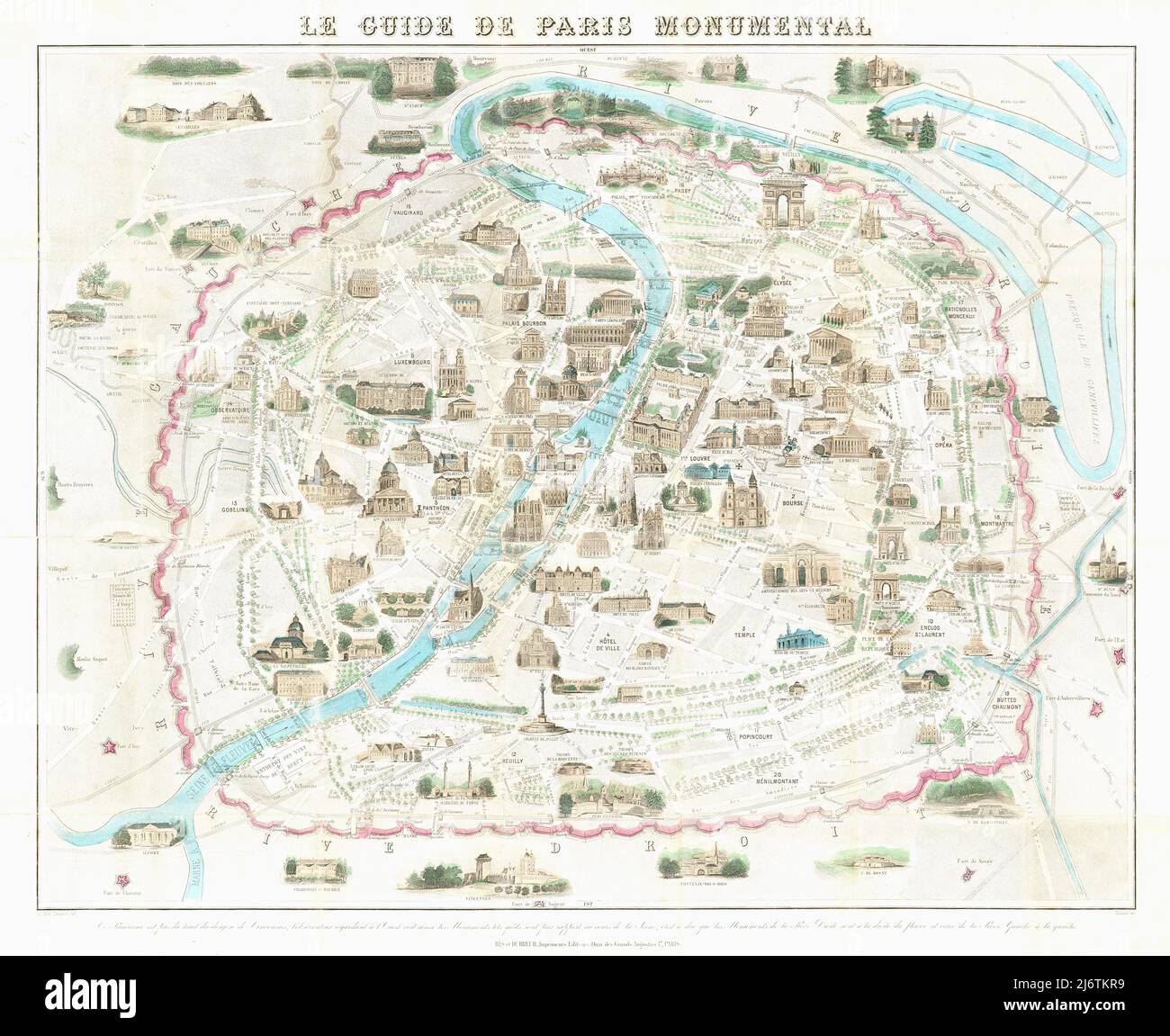 Testard & Buland - Pictorial Map of Paris with Monuments - 1878 Stock Photo