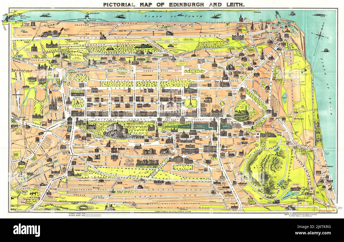 Reid Pictorial Map of Edinburgh and Leith - 1935 Stock Photo