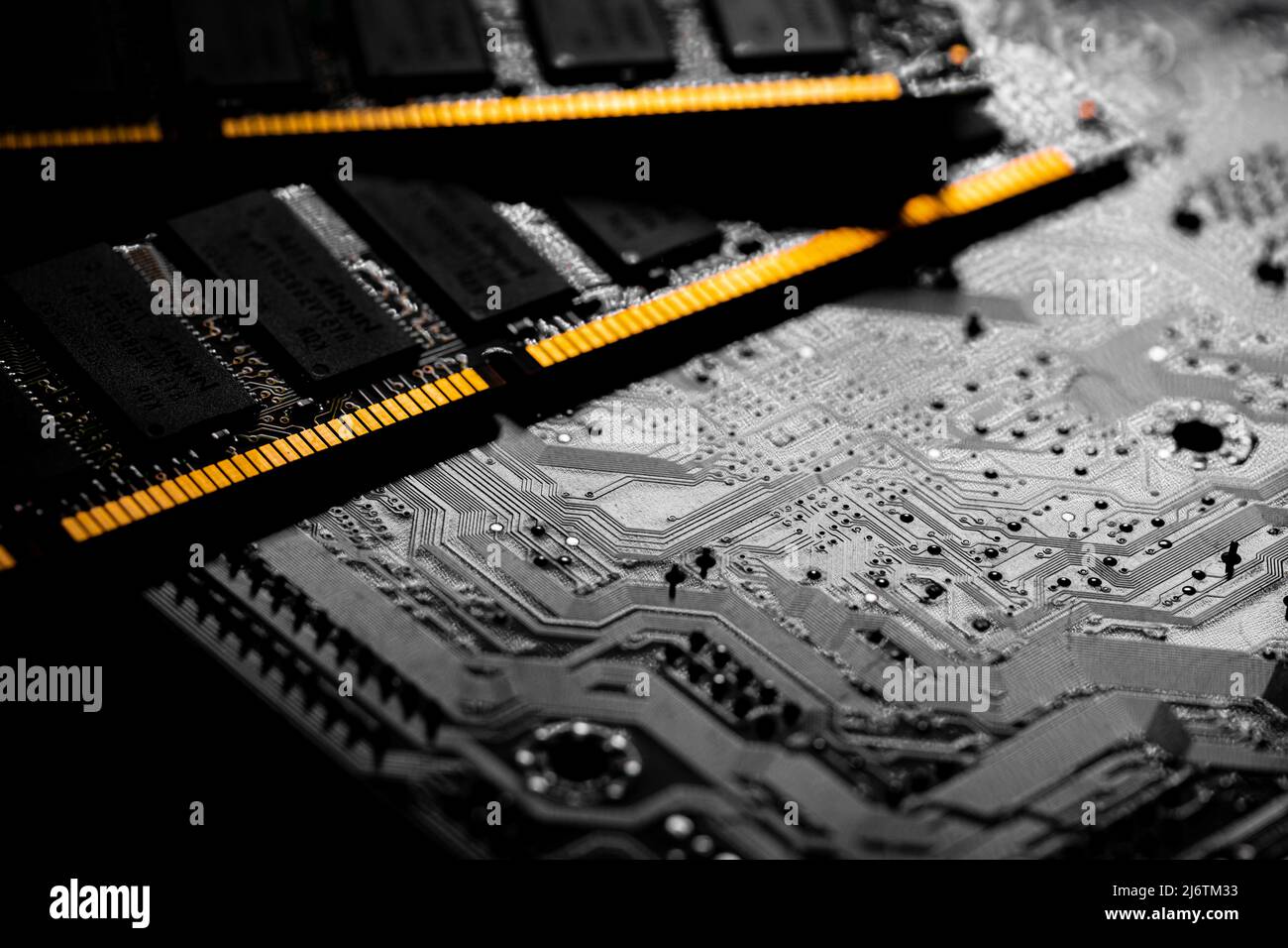 Macro Close up of computer RAM chip; random access memory chip slot for PC  motherboard Stock Photo - Alamy
