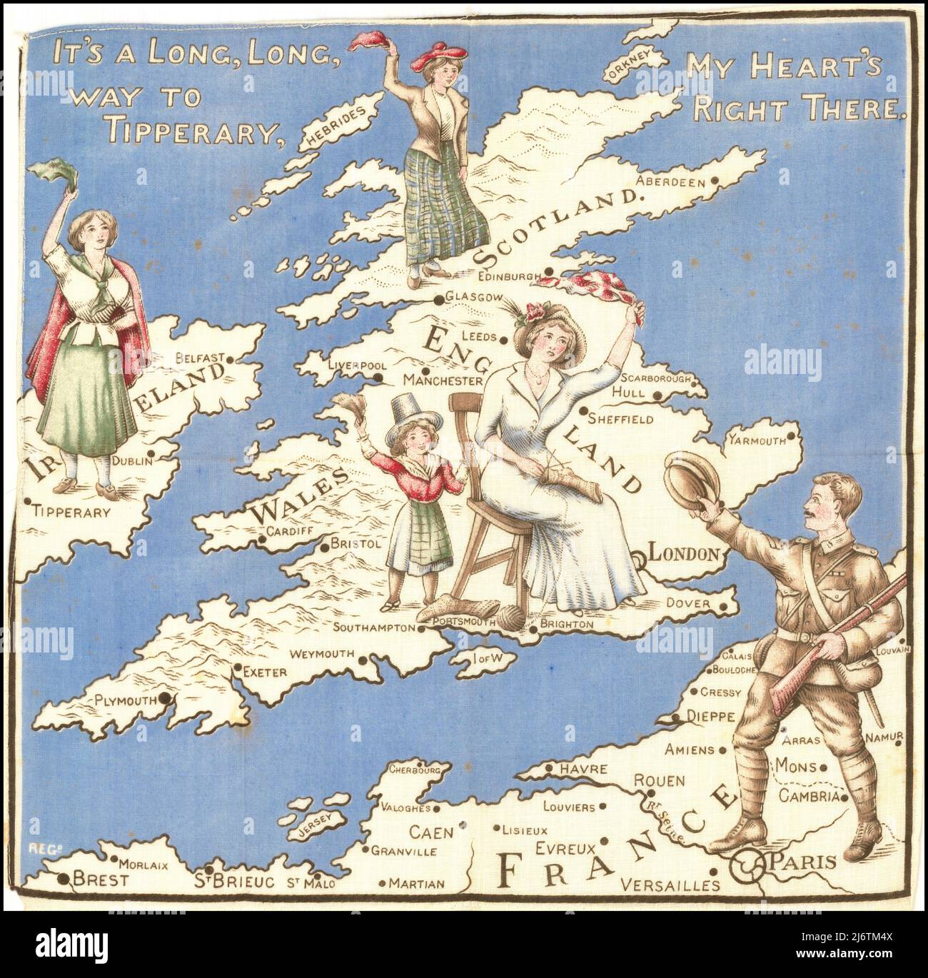 World War I propaganda pictorial map of the British Isles - c1914 Stock Photo