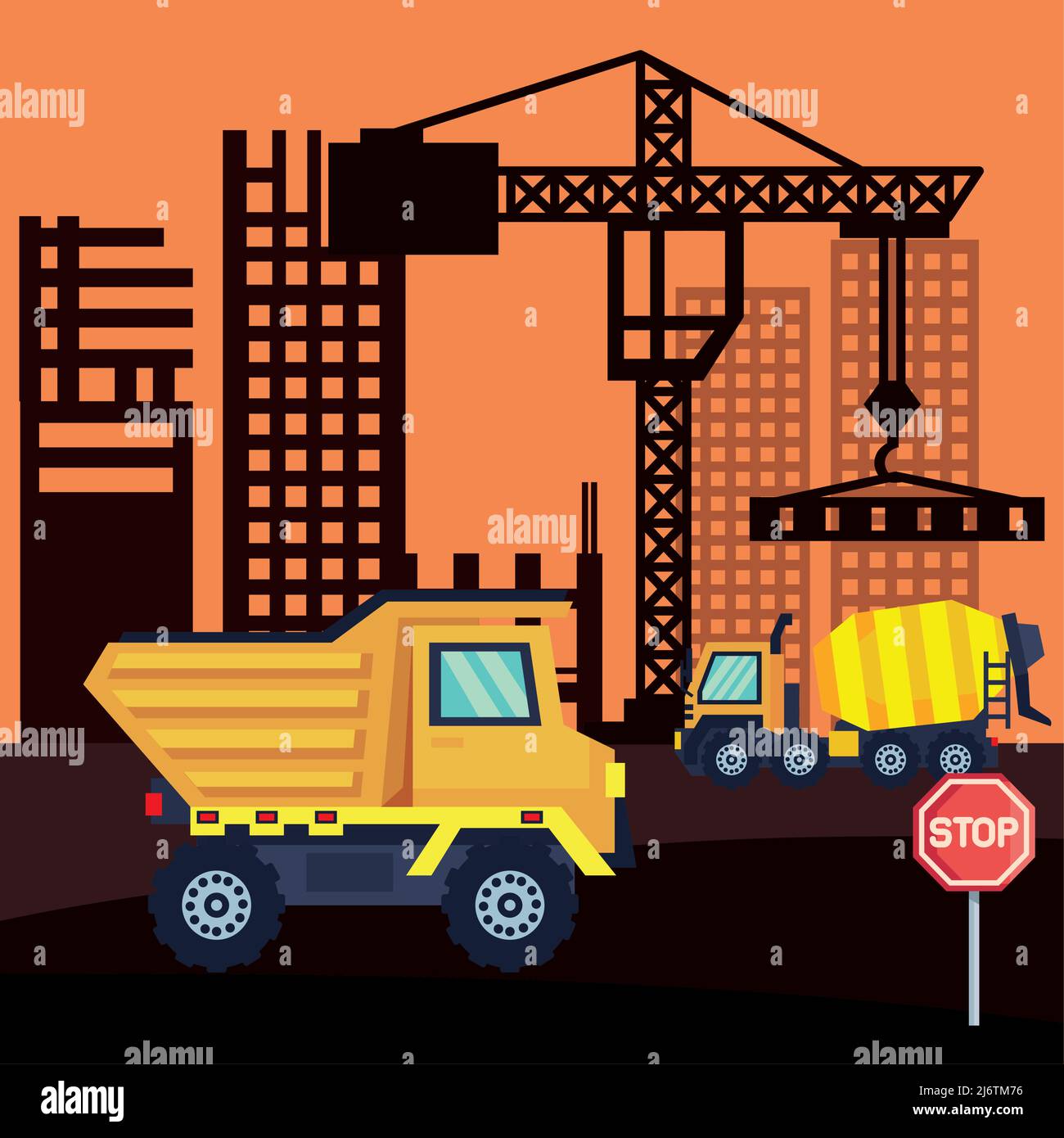 trucks in construction Stock Vector