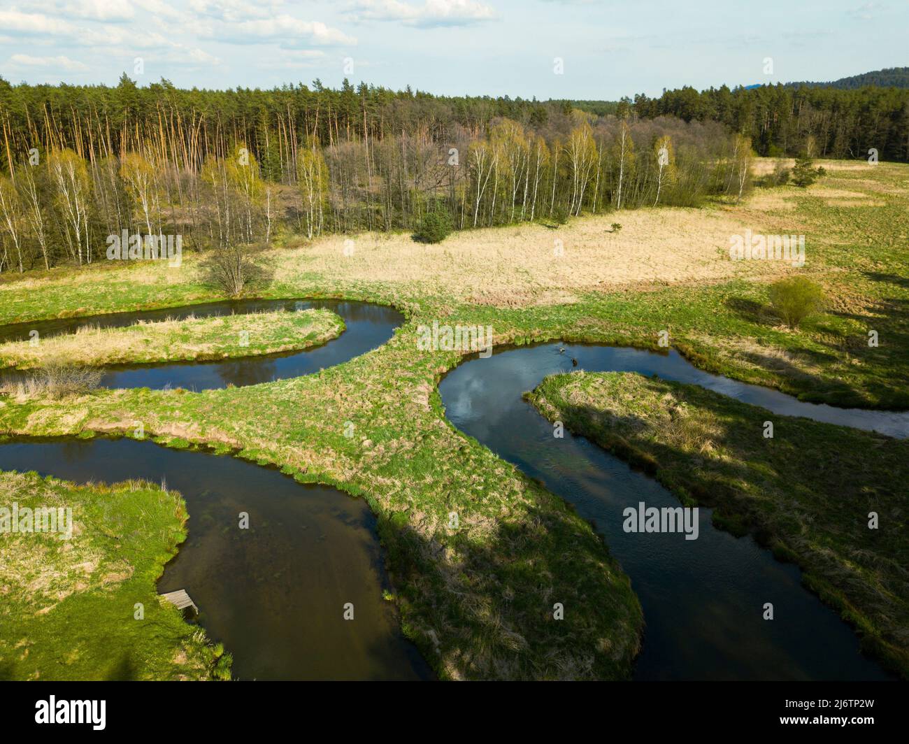 Aerial View Of River Valley In Beautiful Spring Light Czech Republic 
