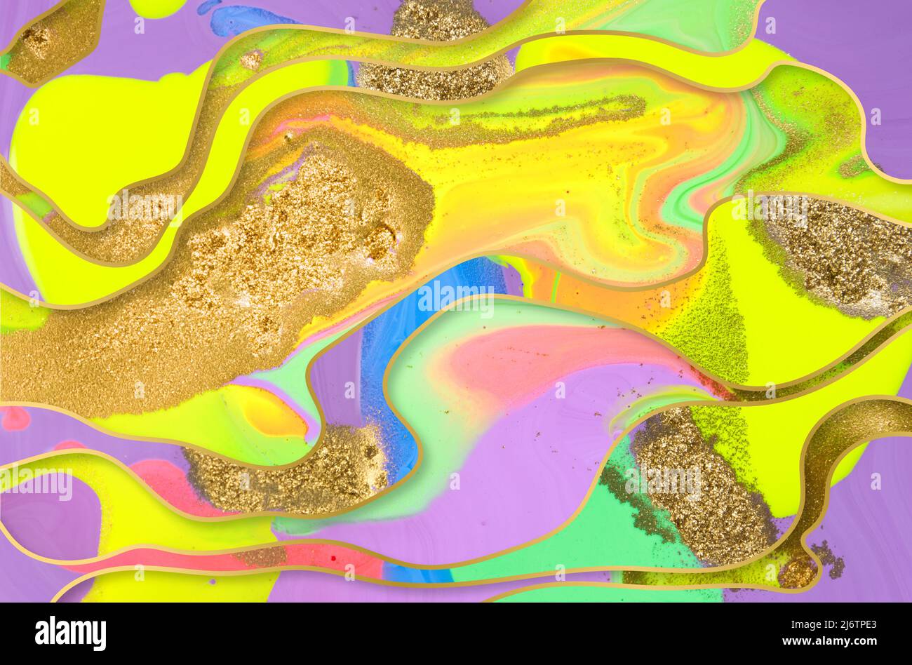 Gold dust and waves on fluorescent inks background Stock Photo - Alamy