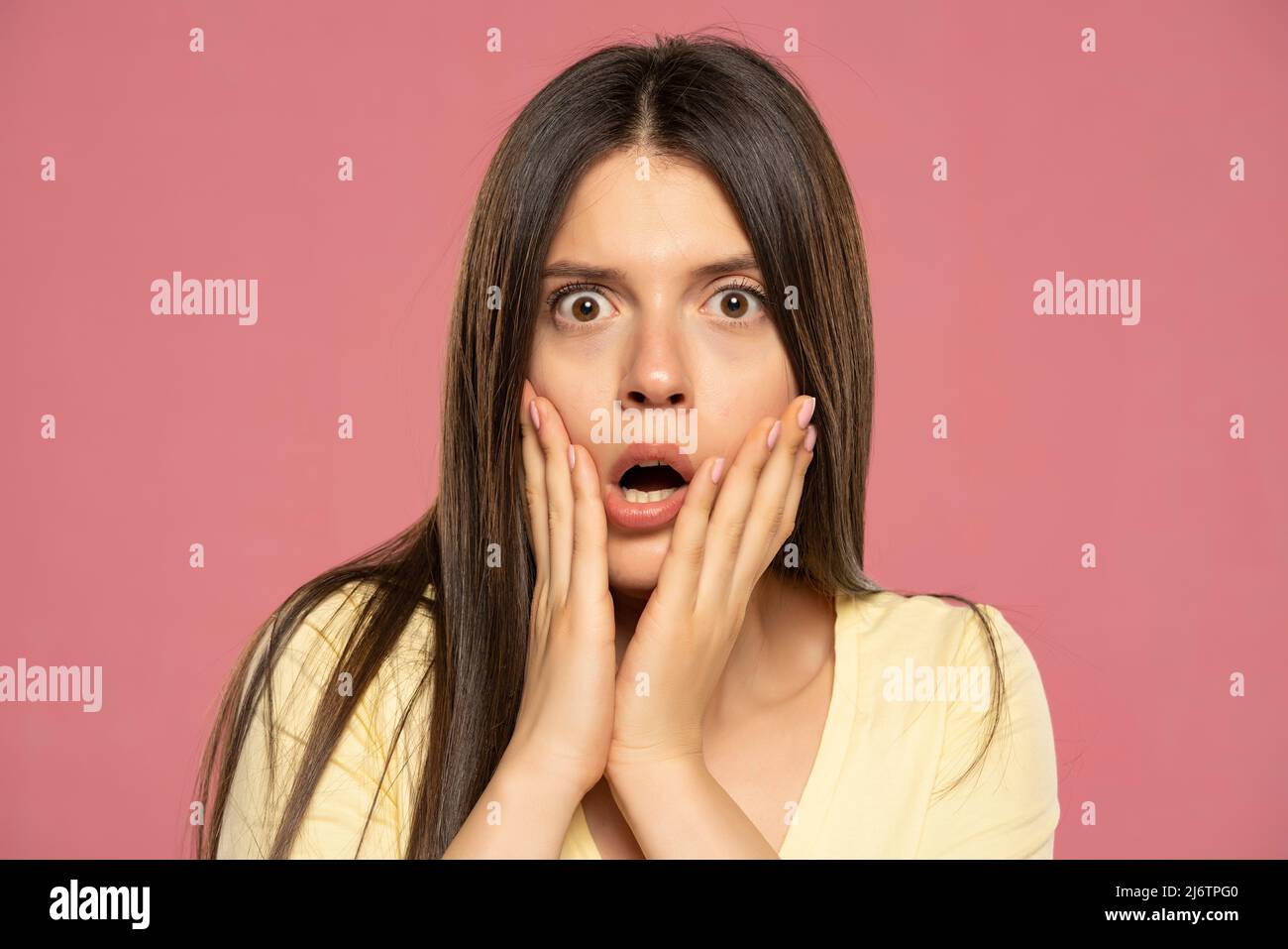 Shocking News. Surprised and Calm Woman Covers Her Mouth, Close-up,  Isolated on a White Background Stock Photo - Image of white, studio:  195679150