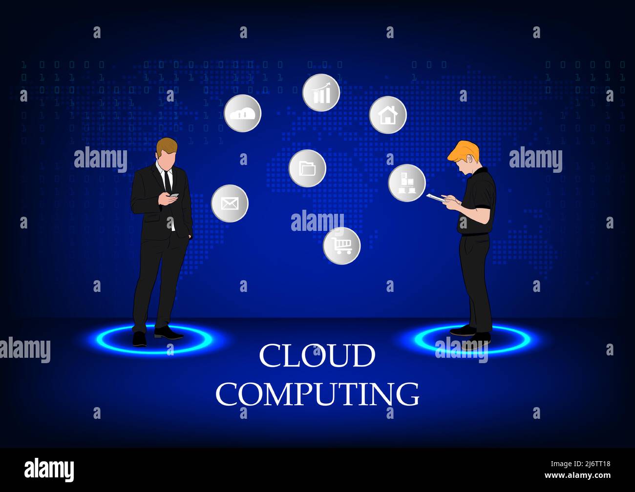 graphics drawing business man hold smartphone use connection communication for cloud computing Stock Vector
