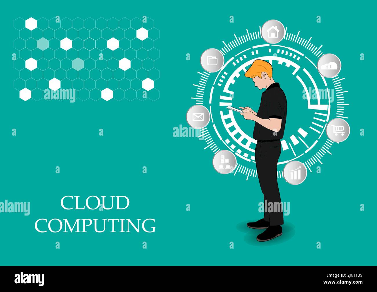 graphics drawing business man hold smartphone use connection communication for cloud computing Stock Vector