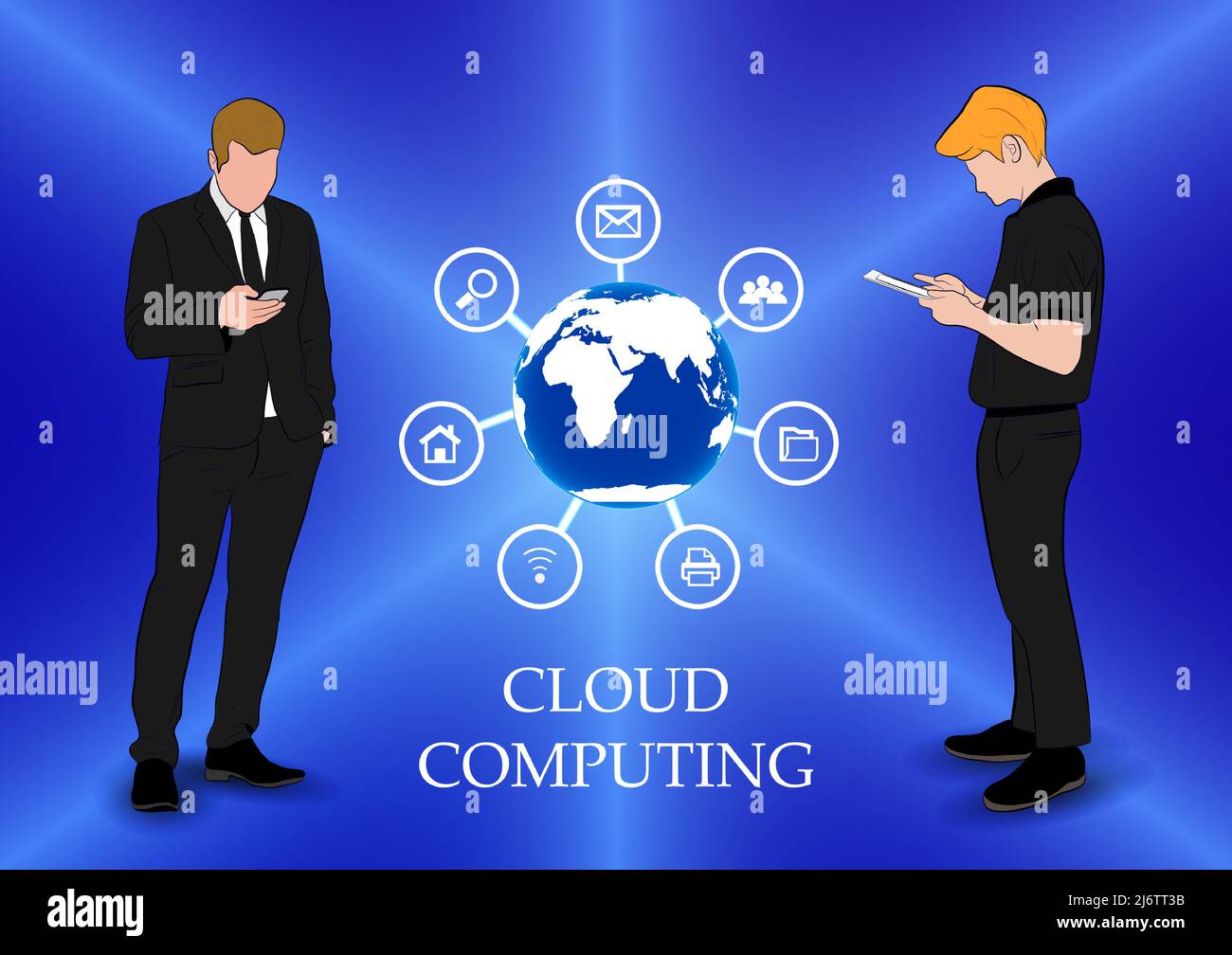 graphics drawing business man hold smartphone use connection communication for cloud computing Stock Vector