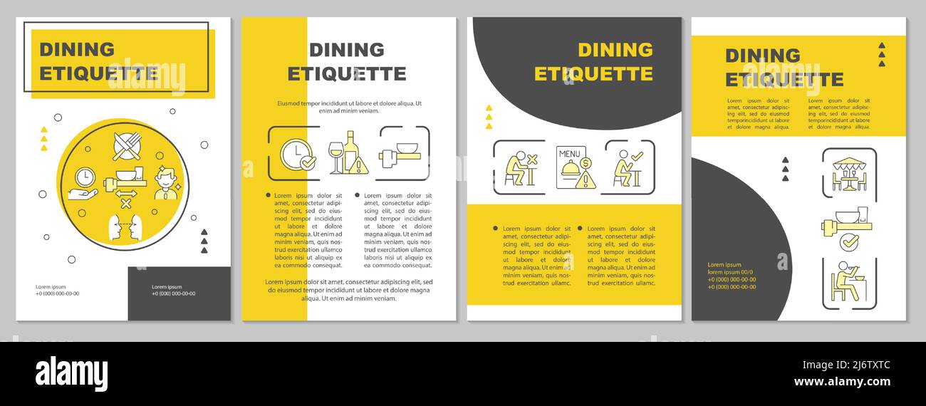 Dining etiquette yellow brochure template Stock Vector