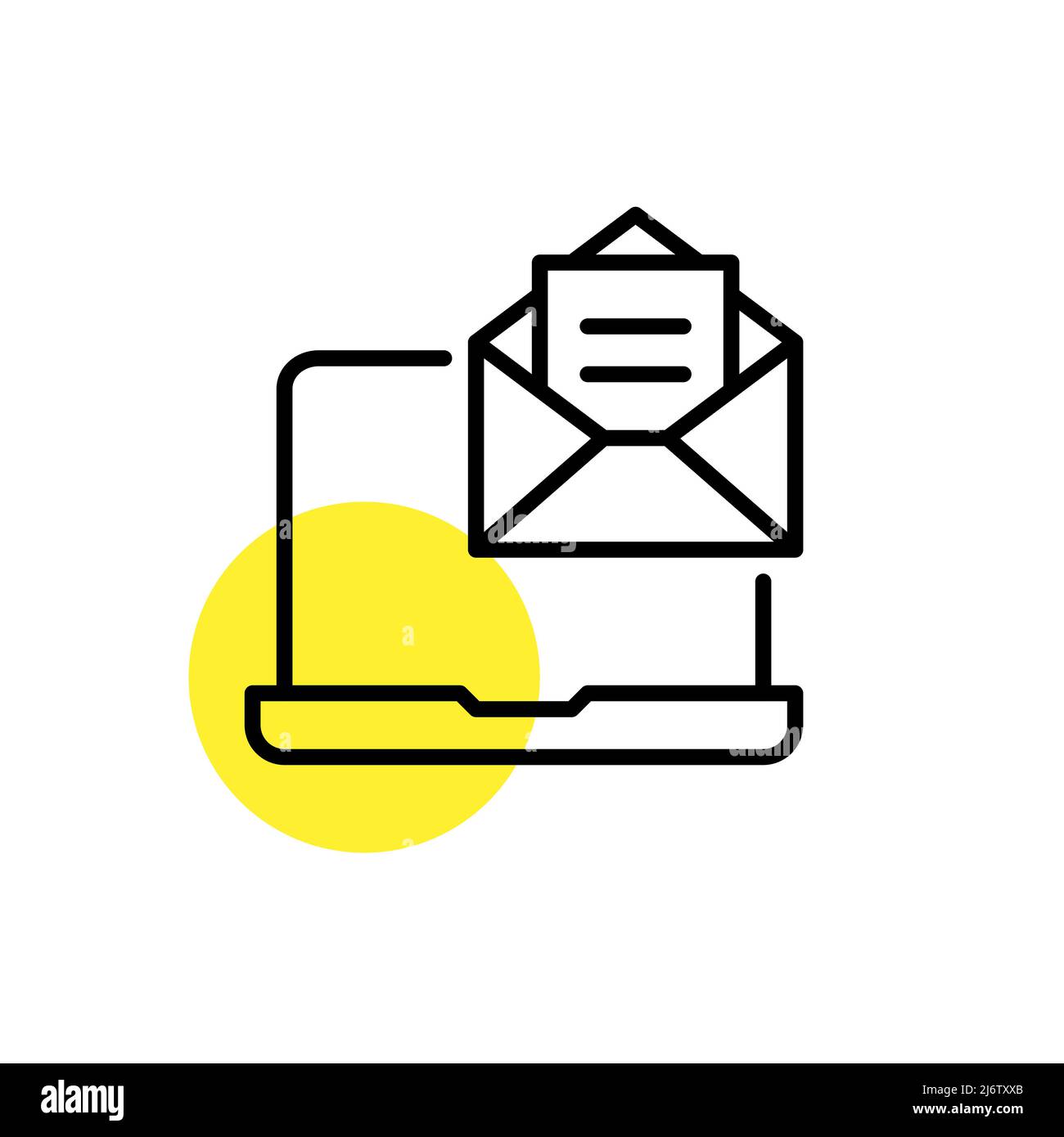 Reading a new e-mail on a laptop. Pixel perfect, editable stroke line ...