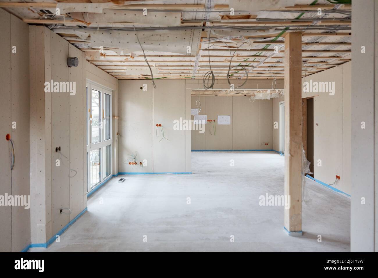 Laying screed in the room when building a house or renovating a single-family house Stock Photo