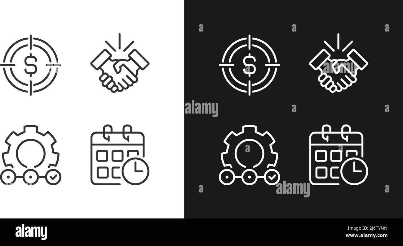 Successful business startup pixel perfect linear icons set for dark ...