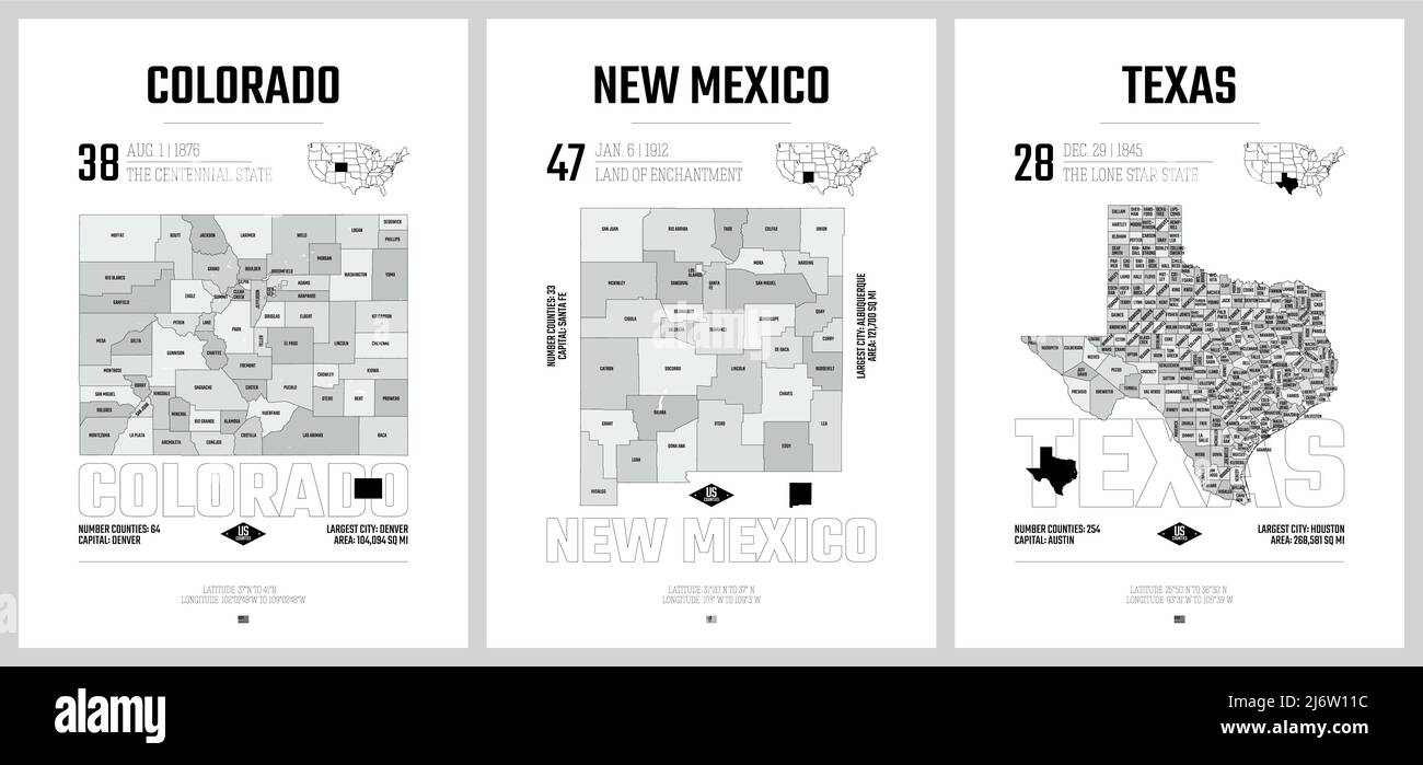 Highly detailed vector silhouettes of US state maps, Division United States into counties 