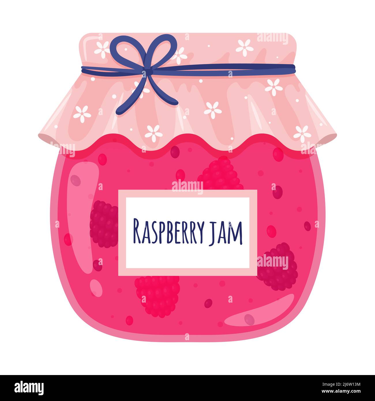 Glass jar with raspberry jam. Sweet food, jam with berries, homemade food, treats, dessert. Color vector illustration in cartoon flat style. Isolated Stock Vector