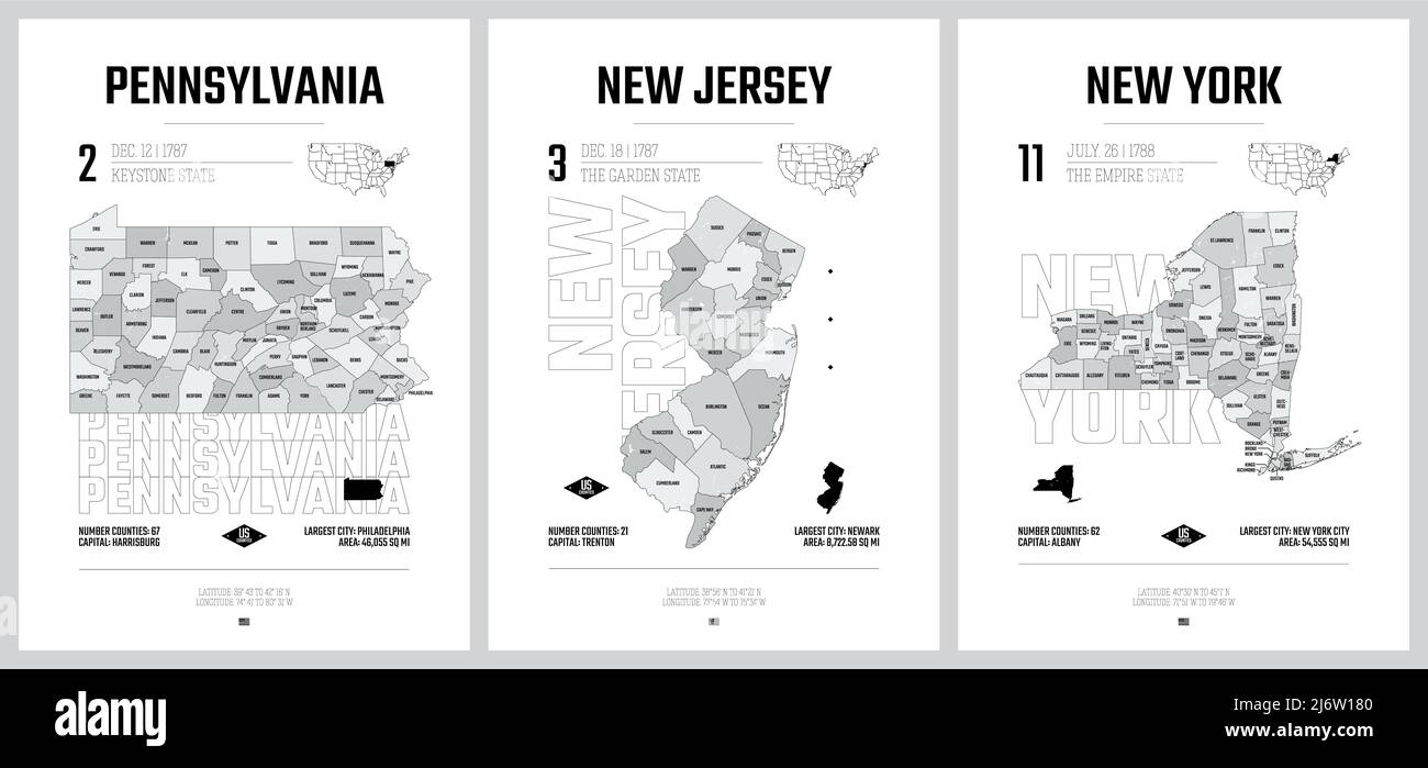 Highly detailed vector silhouettes of US state maps, Division United States into counties 
