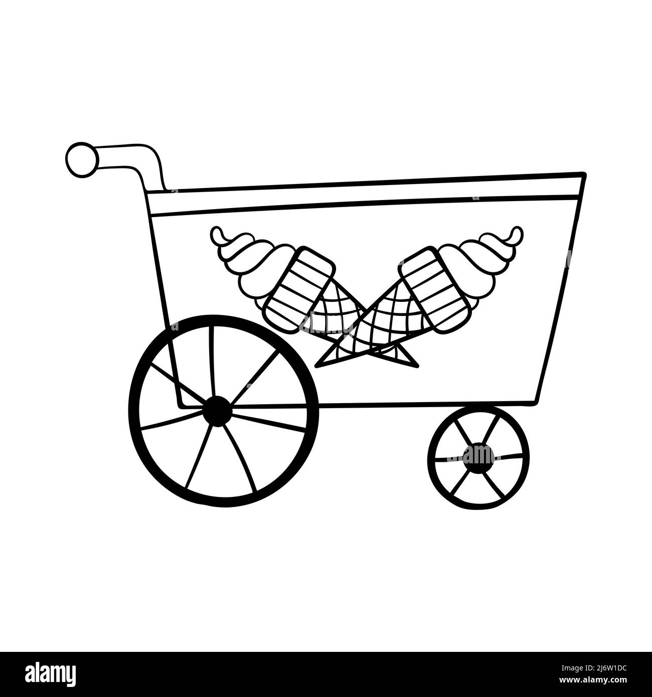 Ice cream cart. Decorative element for Valentine's Day. A simple single
