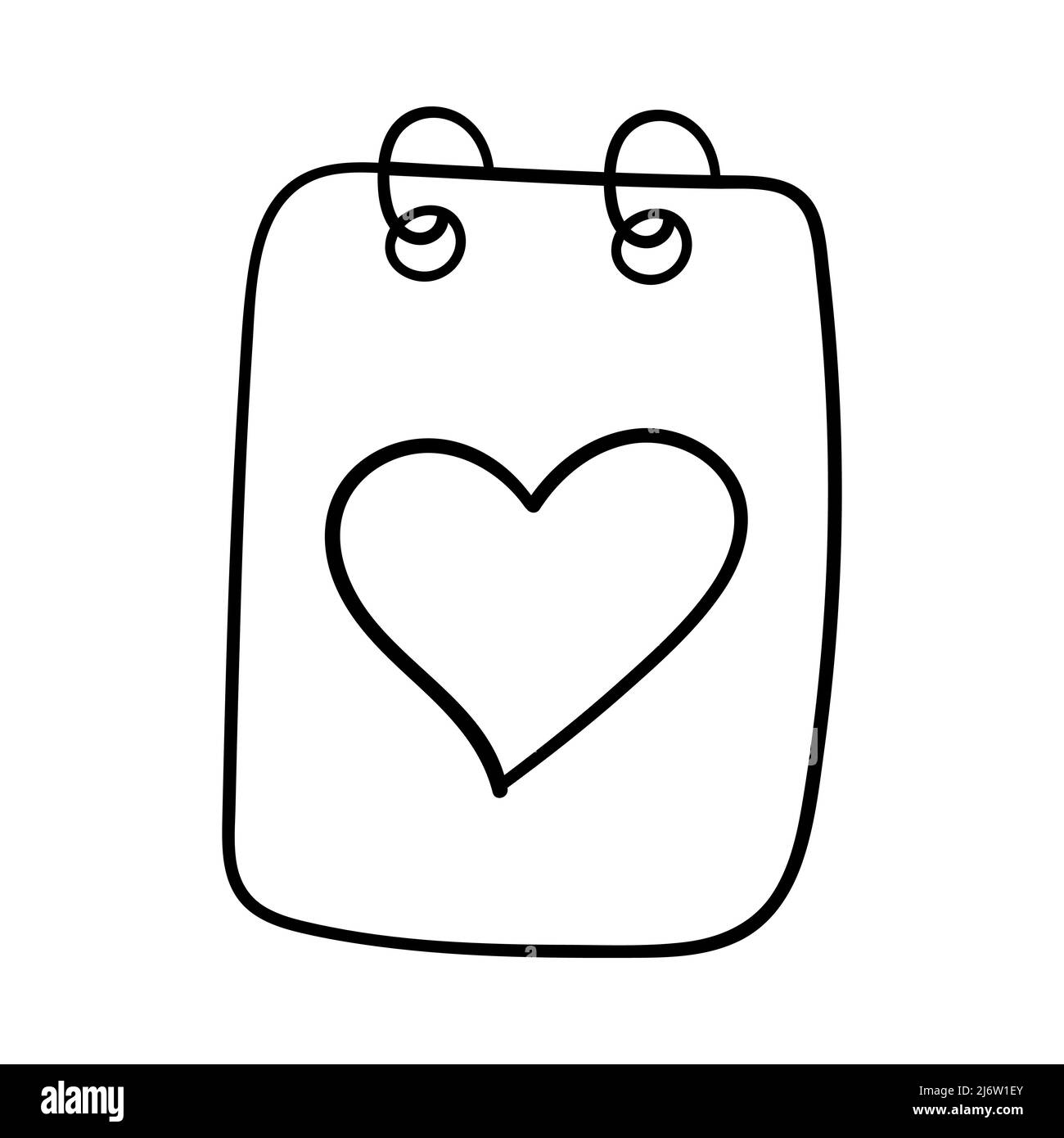 Calendar sheet with heart. Decorative element for Valentine's Day. A