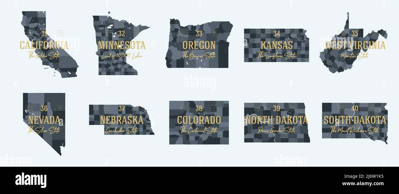 Set 4 of 5 Division United States into counties, political and 