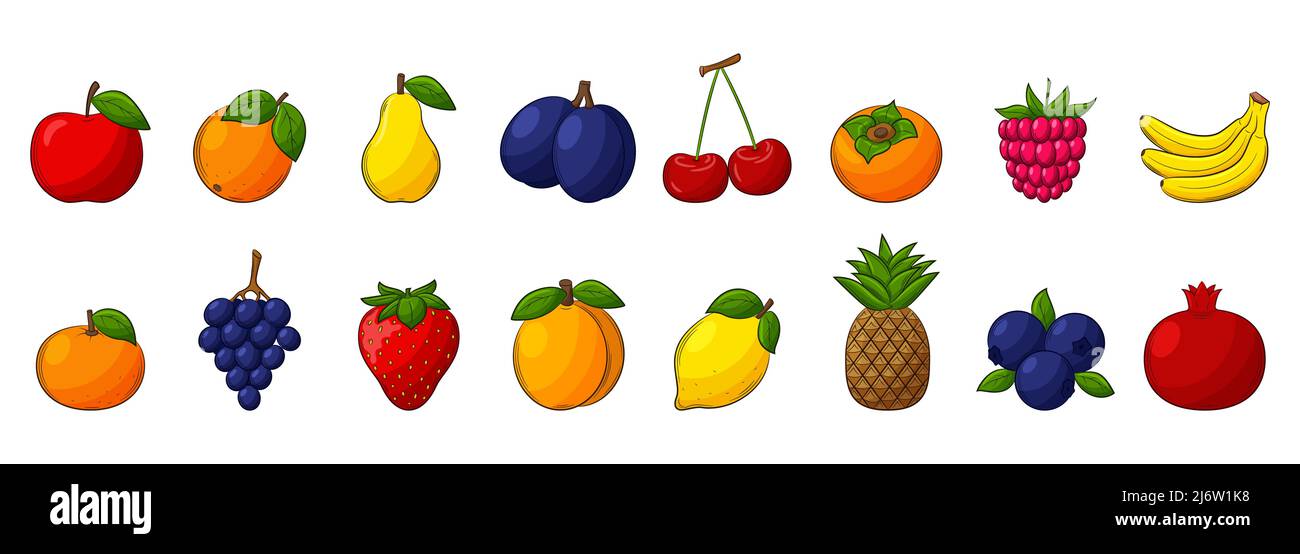 A set of colored linear icons of Fruits and berries. Design elements in ...