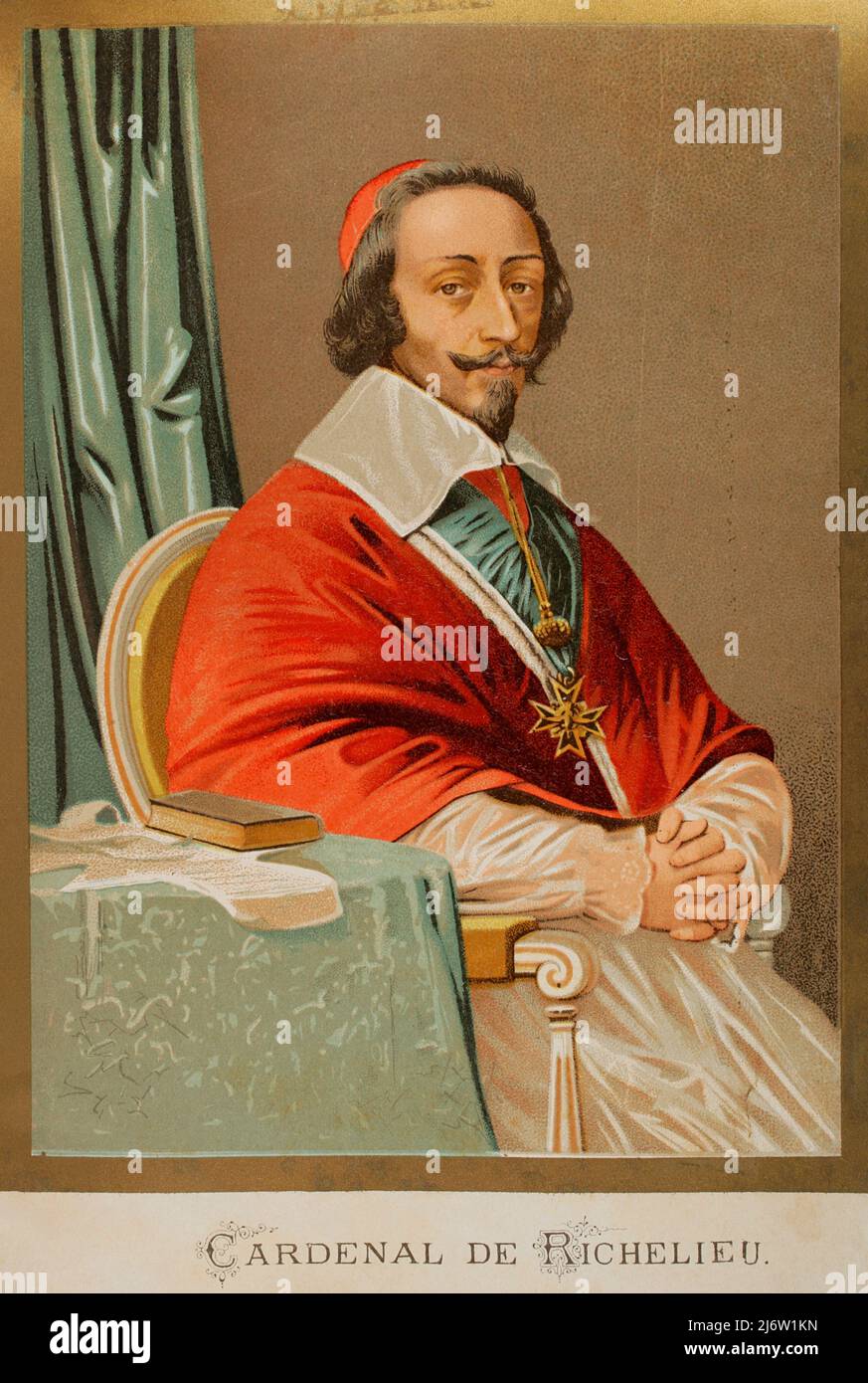 Cardinal de Richelieu (Armand Jean du Plessis) (1585-1642). French  clergyman and statesman. Chief minister to King Louis XIII. Portrait.  Chromolithography. Historia Universal, by César Cantú. Volume VIII.  Published in Barcelona, 1886 Stock