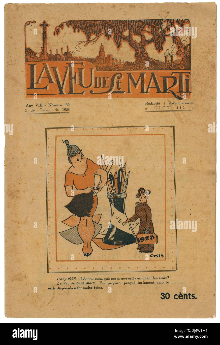 Portada de la revista La Veu de Sant Martí, editada en Barcelona, Clot, enero de 1928. Stock Photo