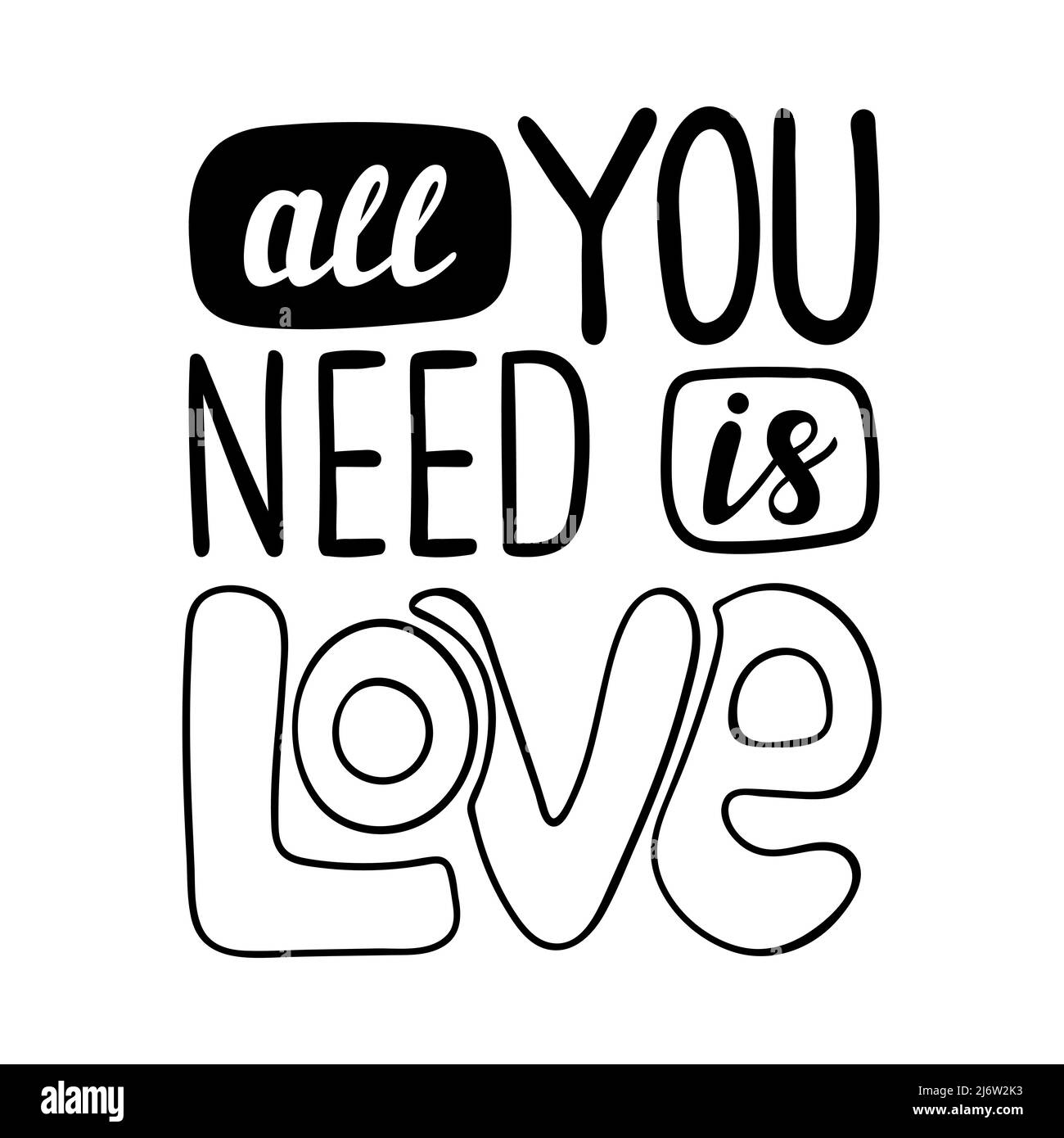 Poster with the wordsAll you need is Love. Simple decorative text element design for Valentine