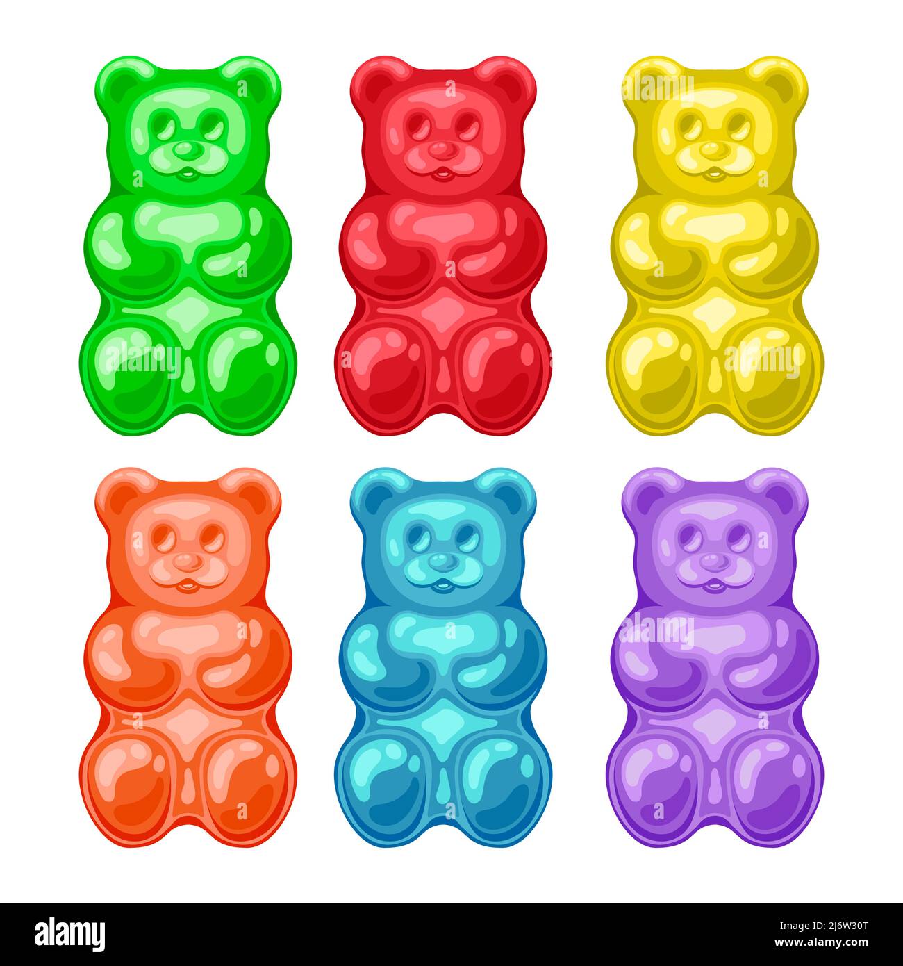 Jelly bears of different colors. Sweet, unhealthy, bad for the teeth food. Dessert, appetizer, children's food. Illustration in cartoon flat style. Is Stock Vector