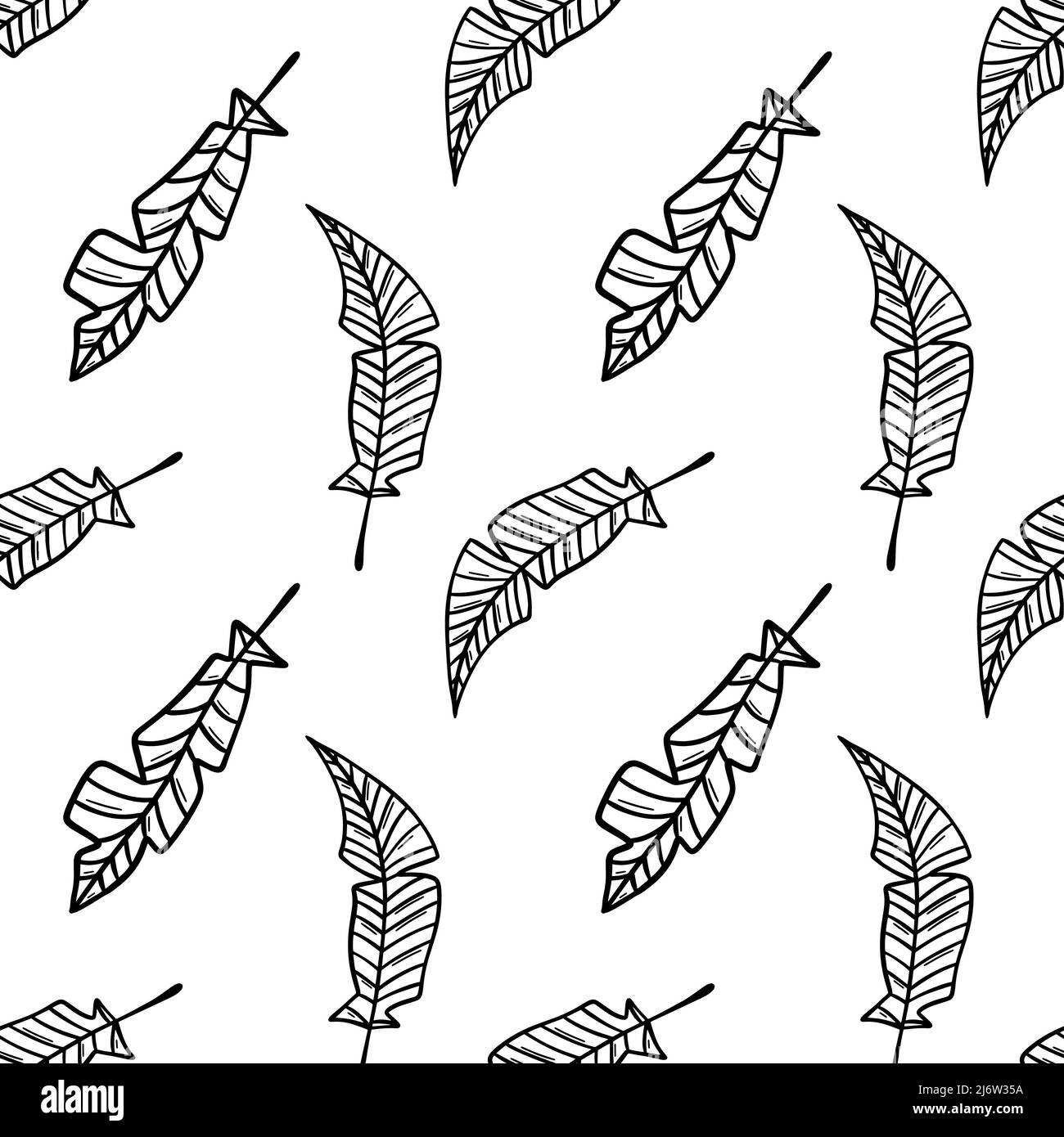Leaves black ink outline in doodle style seamless pattern Stock Vector ...