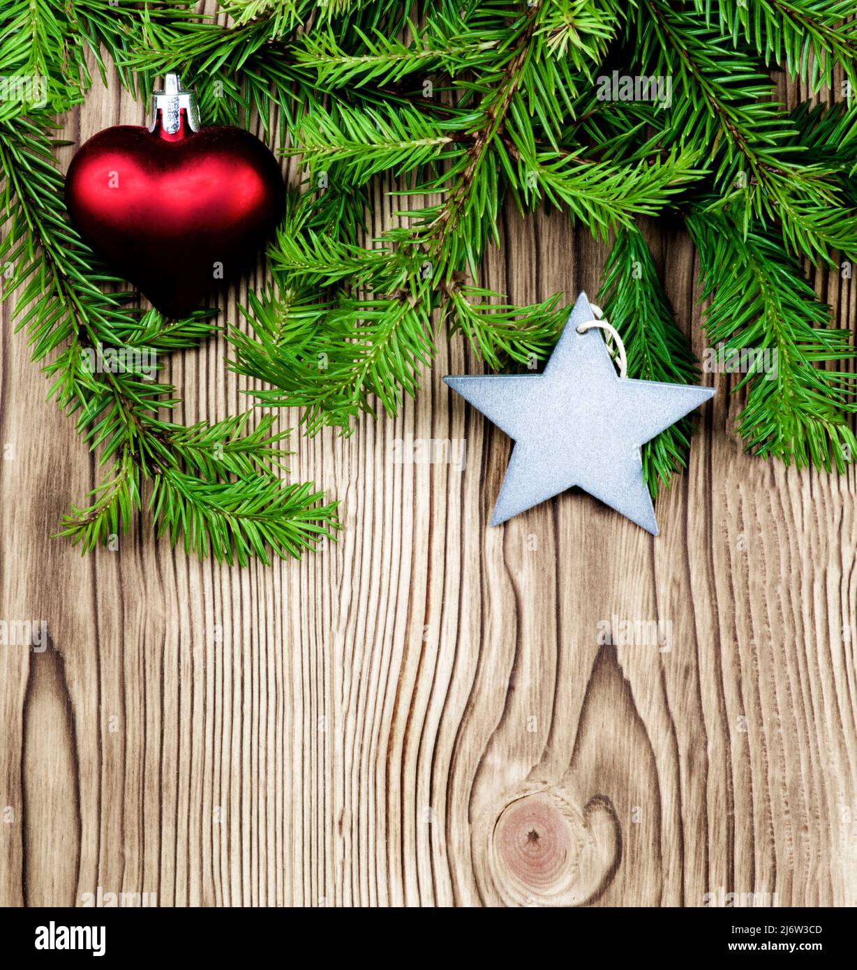 Christmas Decoration Theme with Silver Star and Red Heart Bauble